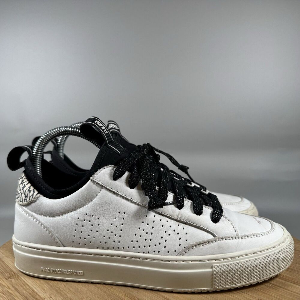 P448 Soho Low Top Sneaker Shoes Women’s White Silver Sz‎ 38 7 Leather